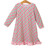 Merry & Bright Christmas Plaid Gown (Red/Pink)