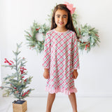 Merry & Bright Christmas Plaid Gown (Red/Pink)