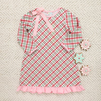 Merry & Bright Christmas Plaid Gown (Red/Pink)