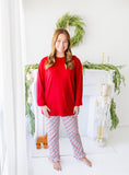 Merry & Bright Christmas Plaid Ruffle Pants - Women's (Red/Pink)