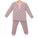 Merry & Bright Christmas Plaid Ruffle Lounge Set (Red/Pink)