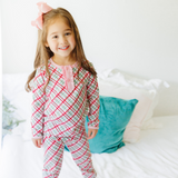 Merry & Bright Christmas Plaid Ruffle Lounge Set (Red/Pink)