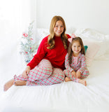 Merry & Bright Christmas Plaid Ruffle Lounge Set (Red/Pink)